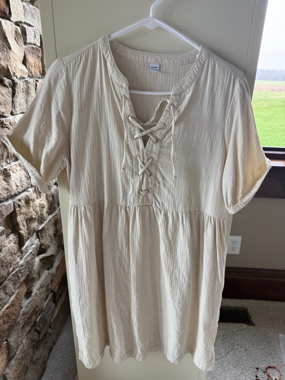 Old Navy Cream Lace-Up Midi Dress